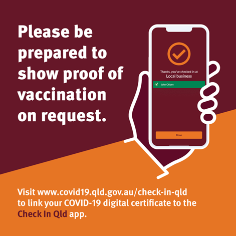 Show vaccination status through Check In Qld app